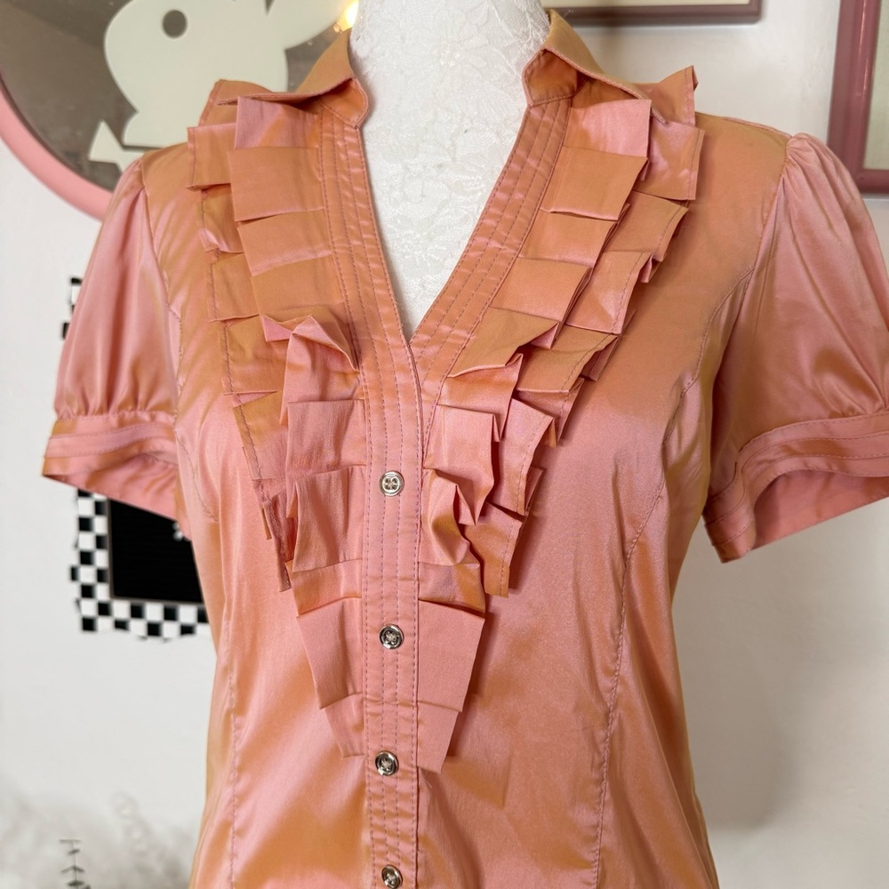 Express Blush Ruffle Button-Up Blouse - image 3
